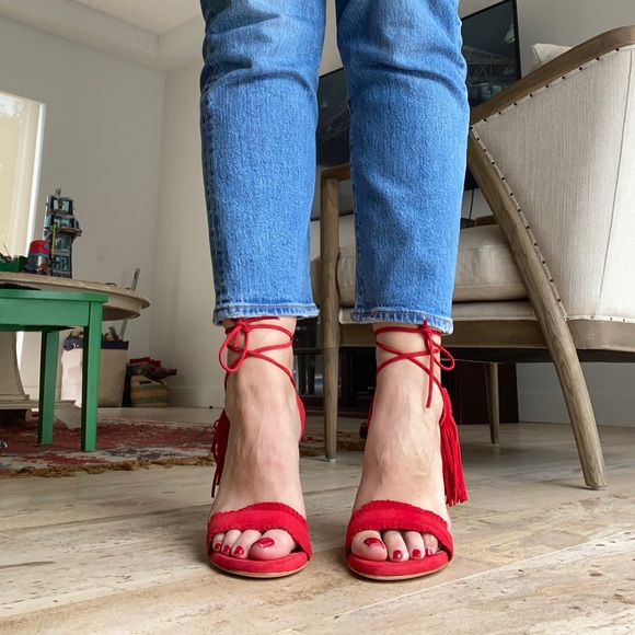 Stuart Weitzman Pompom Suede Sandals Size 5.5 - Picture 11 of 13